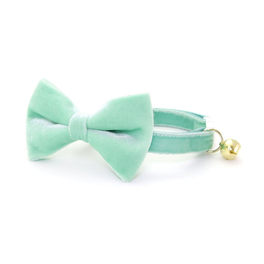 Bow Tie Cat Collar Set - "Velvet - Mint" - Robin's Egg Velvet Cat Collar w/ Matching Bowtie (Removable) / Wedding