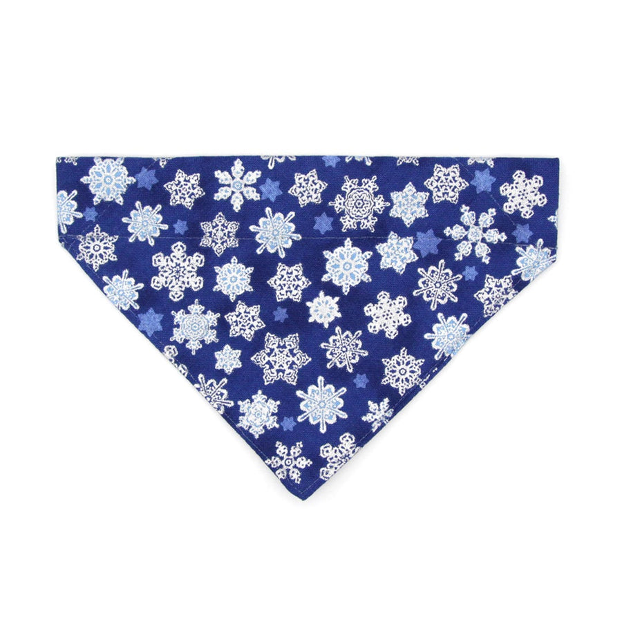 Pet Bandana - "Shimmering Snowflakes - Blue" - Silver & Blue Holiday Bandana for Cat + Small Dog / Winter Solstice / Slide-on Bandana / Over-the-Collar (One Size)