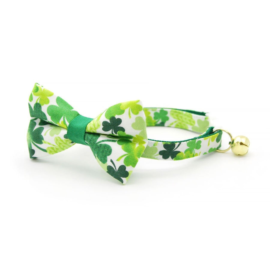 Bow Tie Cat Collar Set - "Shamrock Spirit" - St. Patrick's Day Cat Collar w/ Matching Bowtie / Irish, Clover / Cat, Kitten, Small Dog Sizes