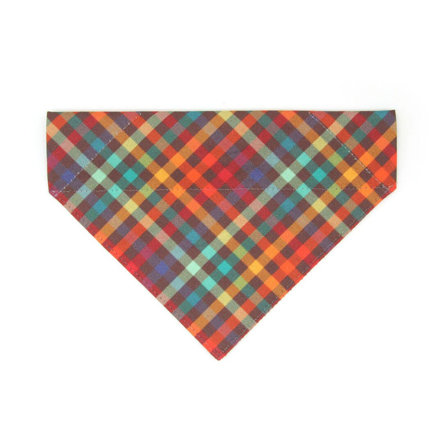 Pet Bandana - "Campfire" - Smoky Rainbow Plaid Bandana for Cat + Small Dog / Wedding, Fall, Autumn, Thanksgiving / Slide-on Bandana / Over-the-Collar (One Size)