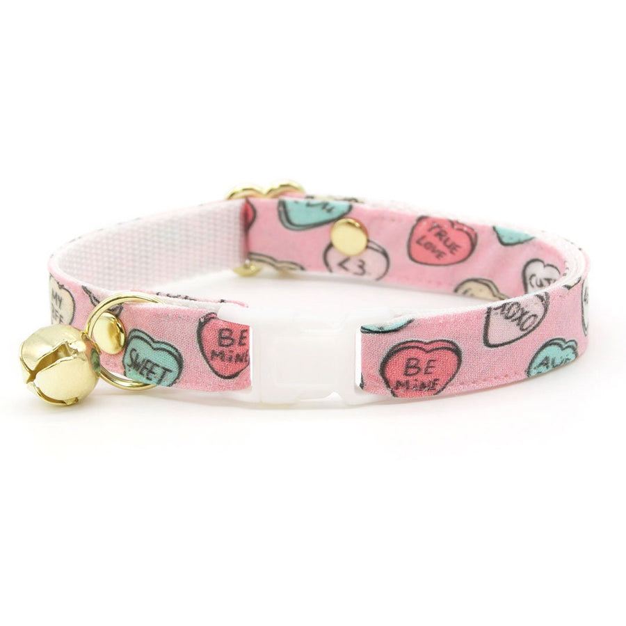 Cat Collar - "Conversation Hearts - Pink" - Candy Heart Cat Collar / Valentine's Day / Breakaway Buckle or Non-Breakaway / Cat, Kitten + Small Dog Sizes