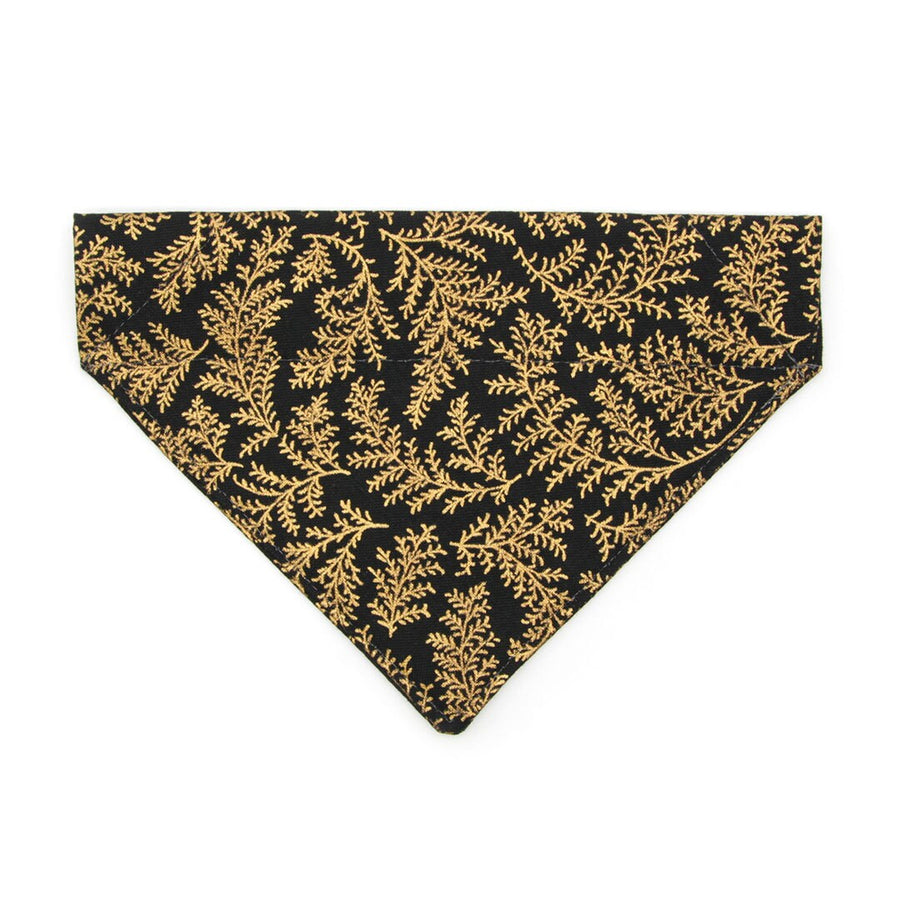 Pet Bandana - "Black Forest" - Gold & Black Bandana for Cat + Small Dog / Christmas, Holiday, New Year's, Wedding / Slide-on Bandana / Over-the-Collar (One Size)