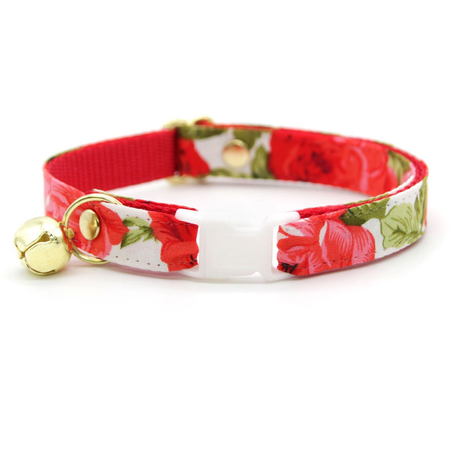 Cat Collar - "Roses" - Red Rose Cat Collar / Valentine's Day, Wedding, Floral / Breakaway Buckle or Non-Breakaway / Cat, Kitten + Small Dog Sizes
