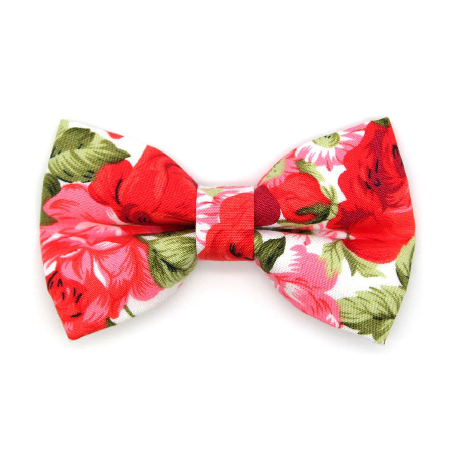 Pet Bow Tie - "Roses" - Red Rose Cat Bow Tie / Valentine's Day, Wedding, Floral / For Cats + Small Dogs (One Size)