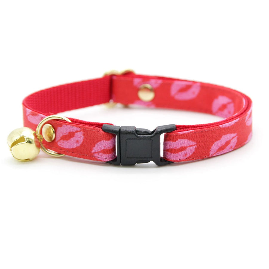 Cat Collar - "Pucker Up" - Red Valentine's Day Cat Collar / Lipstick Kisses / Breakaway Buckle or Non-Breakaway / Cat, Kitten + Small Dog Sizes