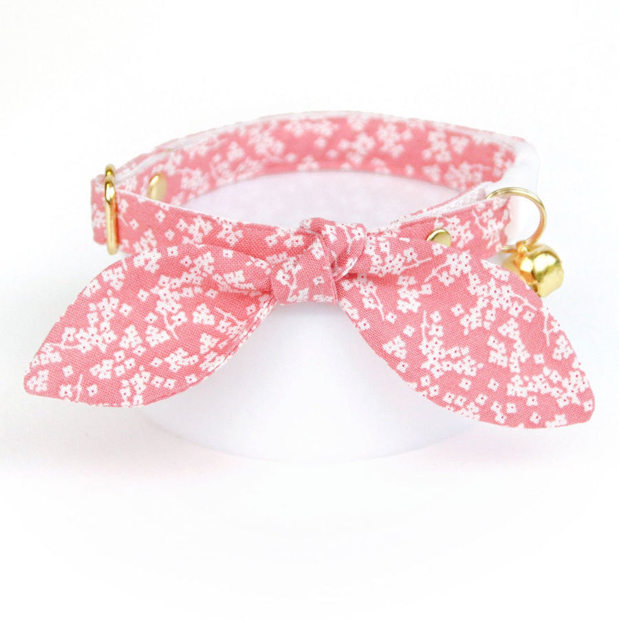 Cat Collar & Bunny Ear Bow Set - "Sakura" - Spring Floral Pink Cat Collar with Matching Bunny Bow Tie / Cat, Kitten + Small Dog Sizes