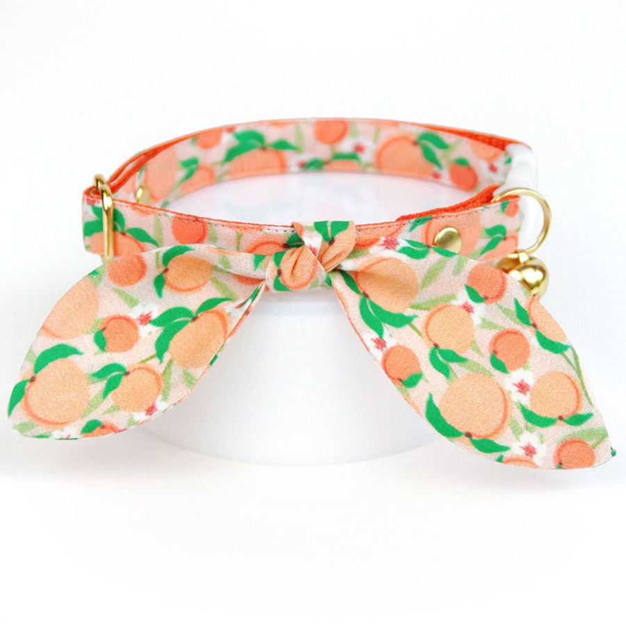 Cat Collar & Bunny Ear Bow Set - "Just Peachy" - Fruit Peach Cat Collar with Matching Bunny Bow Tie / Spring, Summer / Cat, Kitten + Small Dog Sizes