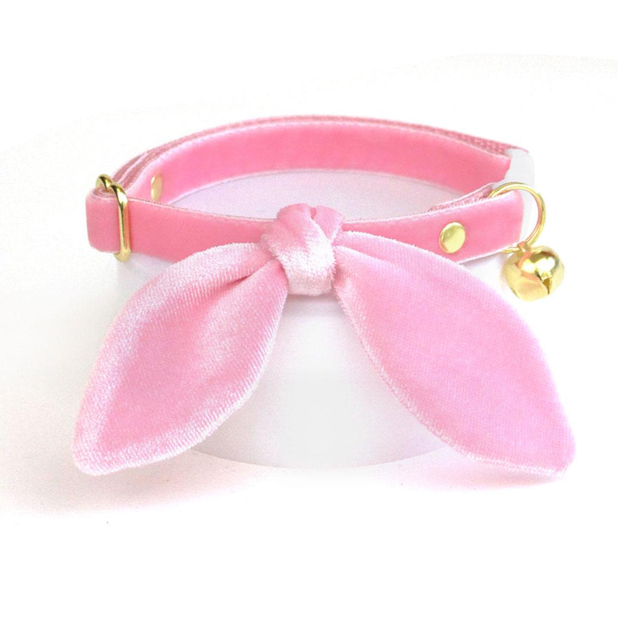 Cat Collar & Bunny Ear Bow Set - "Velvet - Ballet Pink" - Classic Pink Velvet Cat Collar w/ Matching Bunny Bow Tie / Wedding + Birthday / Cat, Kitten + Small Dog Sizes