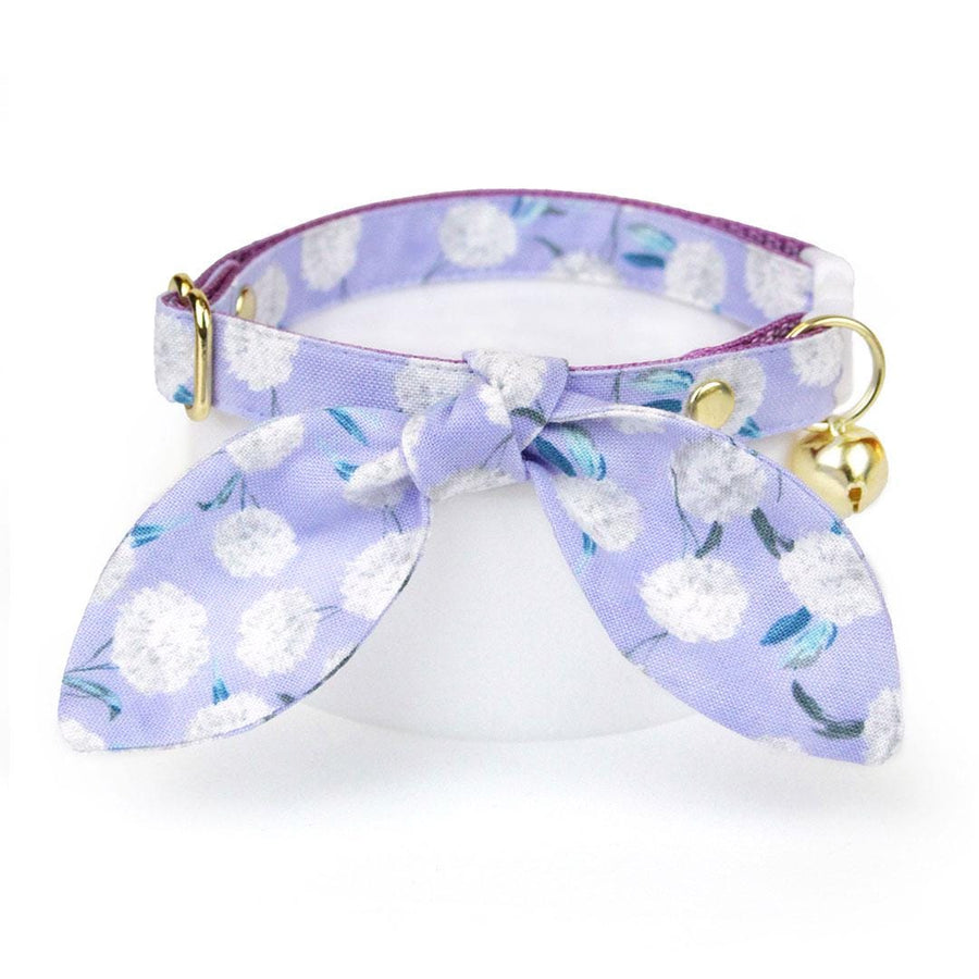 Cat Collar & Bunny Ear Bow Set - "Periwinkle Peony" - Purple Floral Cat Collar w/ Matching Bunny Bow Tie / Spring, Easter / Tie-On Scarf / Cat, Kitten + Small Dog Sizes
