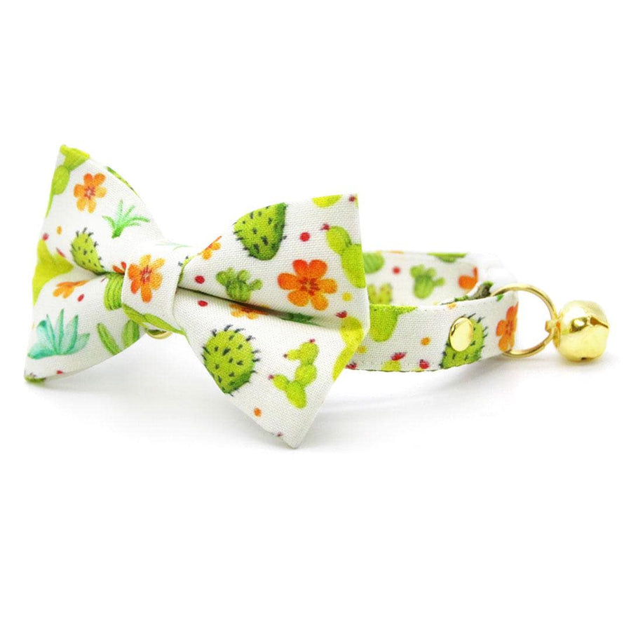 Bow Tie Cat Collar Set - "Desert Dreams" - Green Cactus Cat Collar w/ Matching Bowtie / Southwestern, Saguaro, Prickly Pear, Succulent Plants / Cat + Small Dog