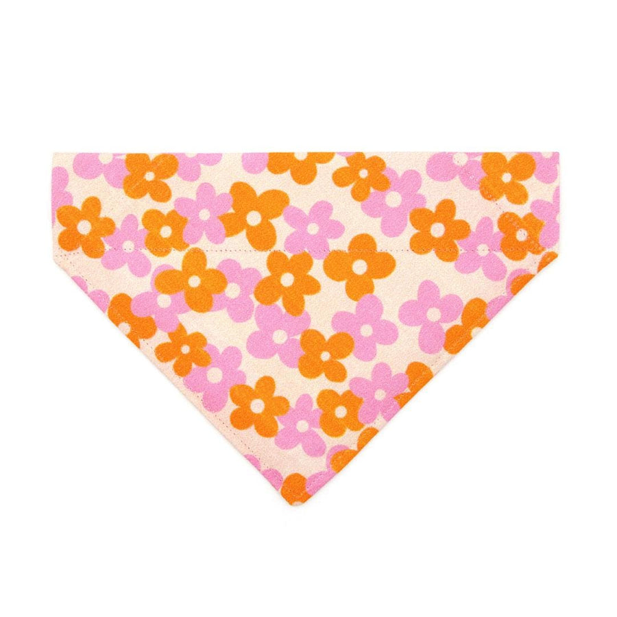 Retro Floral Cat Bandana - "Petal Pop" - Groovy Orange Pink Bandana for Cat + Small Dog / 60s, Fall, Spring, Summer / Slide-on Bandana / Over-the-Collar