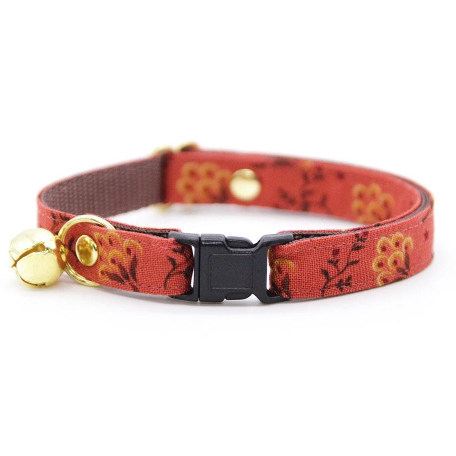 Cat Collar - "Prairie Bloom" - Rustic Terracotta Cat Collar / Fall, Thanksgiving / Breakaway Buckle or Non-Breakaway / Cat, Kitten + Small Dog Sizes