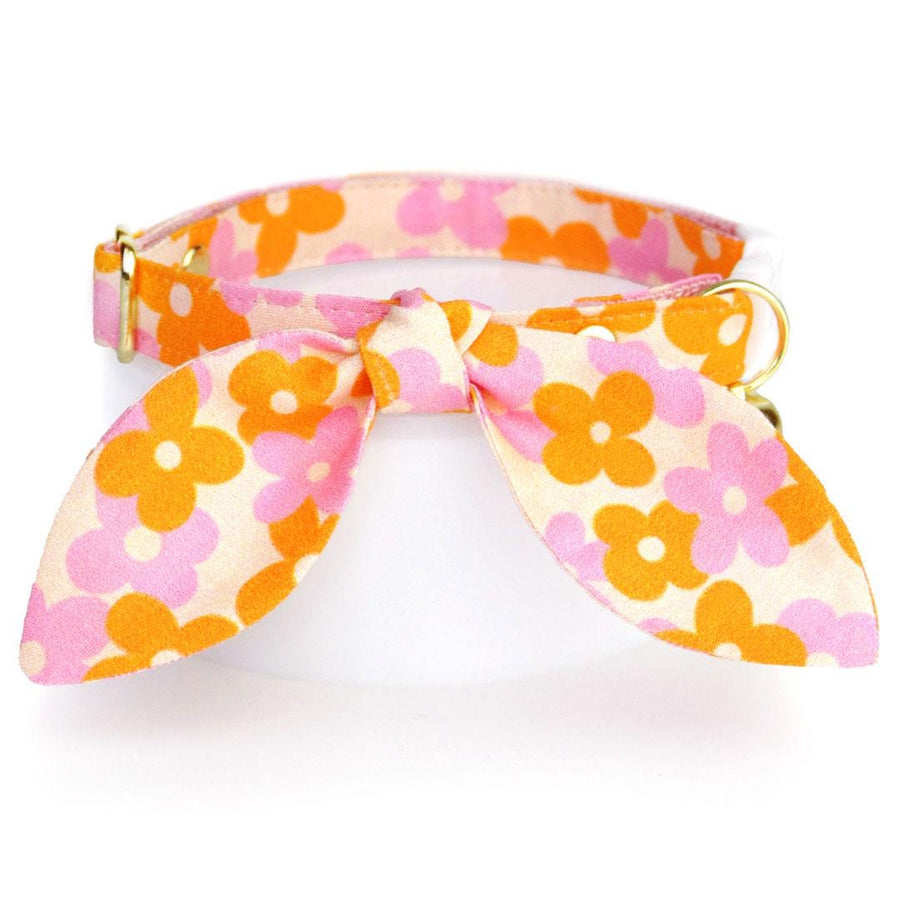Cat Collar & Bunny Ear Bow Set - "Petal Pop" - Orange Pink Floral Cat Collar w/ Matching Bunny Bow Tie / Fall, Spring, Summer / Tie-On Scarf / Cat, Kitten + Small Dog Sizes