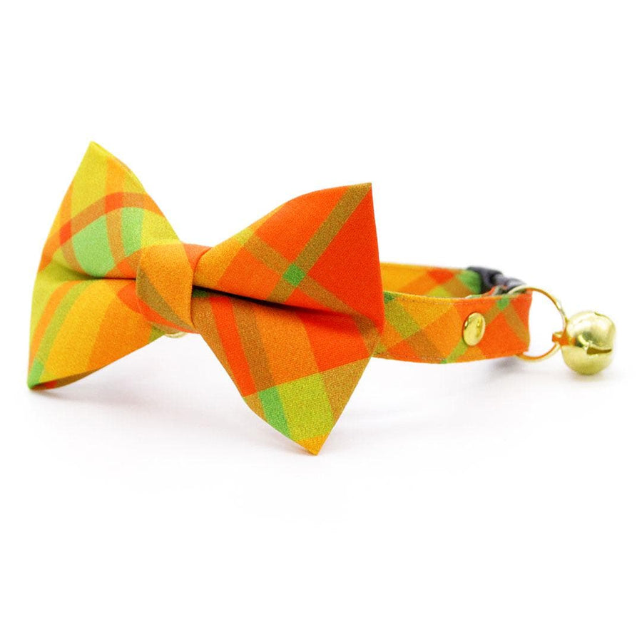 Fall Bow Tie Cat Collar Set - "Cider Hill" - Red Green Orange Plaid Cat Collar with Bow Tie / Autumn, Thanksgiving / Cat, Kitten, Small Dog Sizes