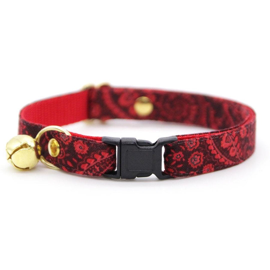 Cat Collar - "Tapestry" - Burgundy Red Paisley Cat Collar / Fall, Thanksgiving, Winter, Holiday / Breakaway Buckle or Non-Breakaway / Cat, Kitten + Small Dog Sizes