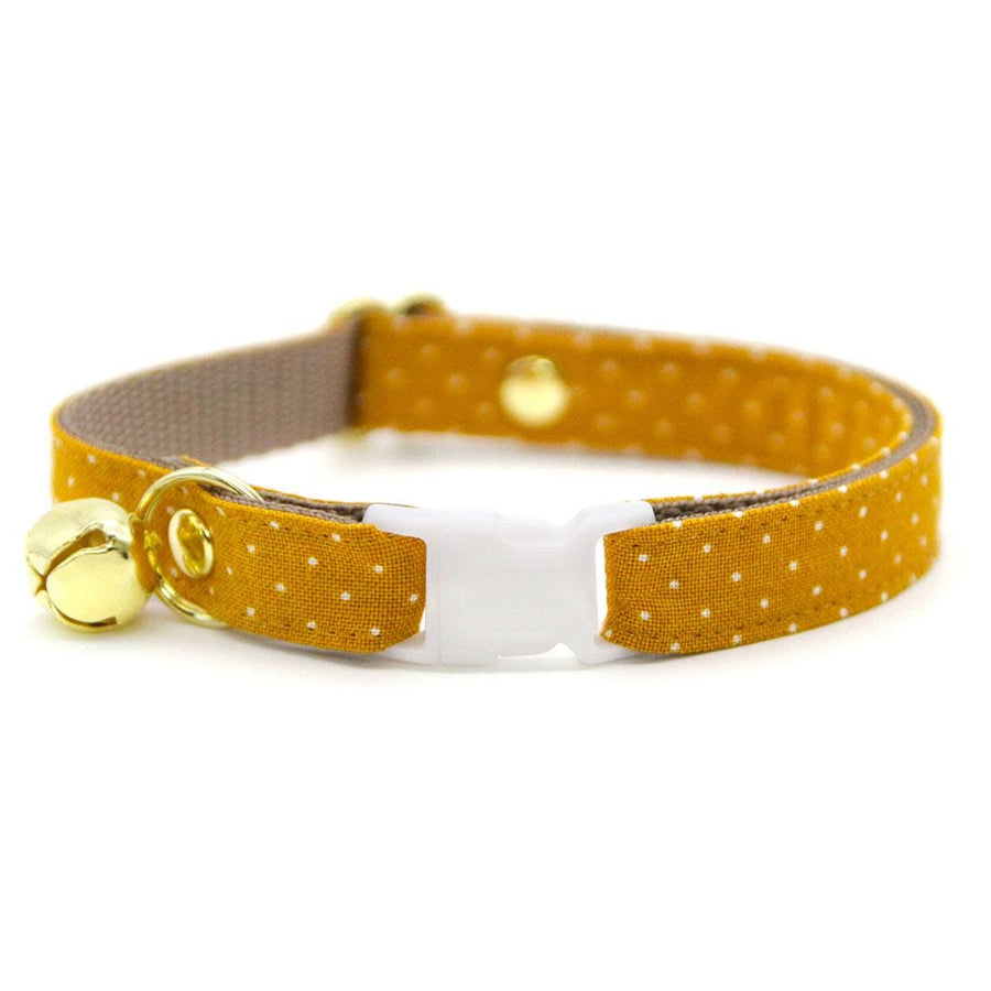 Cat Collar - "Toffee" - Amber Gold Polka Dot Cat Collar / Fall, Mustard, Caramel, Yellow / Breakaway Buckle or Non-Breakaway / Cat, Kitten + Small Dog Sizes