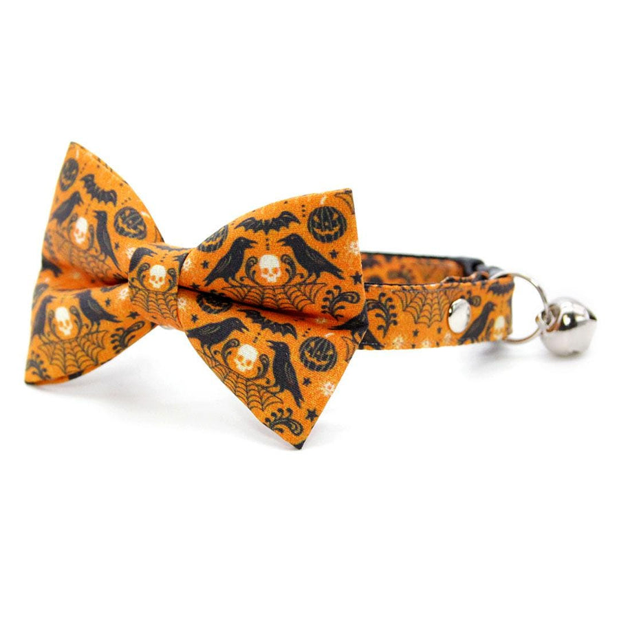 Halloween Bow Tie Cat Collar Set - "Nevermore" - Skull & Raven Cat Collar with Bow Tie / Spooky, Gothic, Elegant, Edgar Allen Poe / Cat, Kitten, Small Dog Sizes