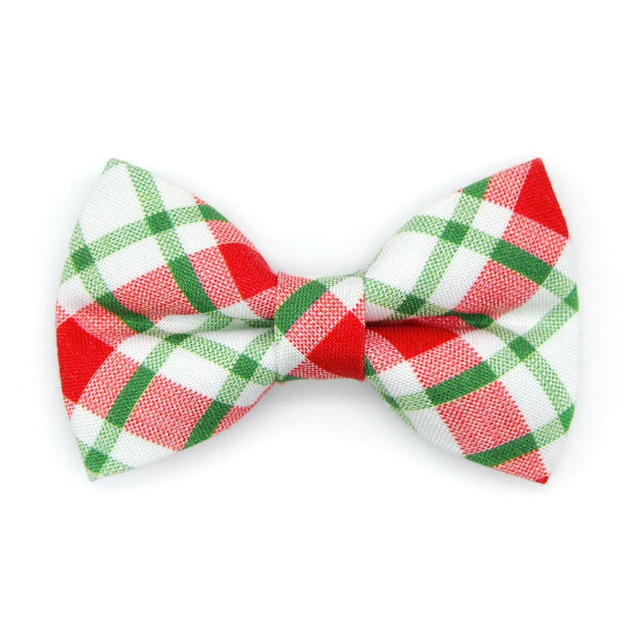 Holiday Cat Bow Tie - "Jolly Plaid" - Red & Green Christmas Plaid Bow Tie for Cat Collar / Cat, Kitten + Small Dog Bowtie