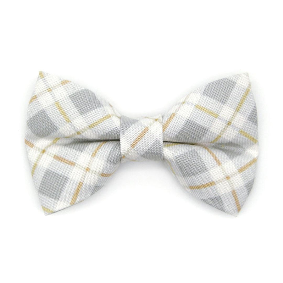 Cat Bow Tie - "Earl Grey" - Light Gray Plaid Bow Tie for Cat Collar / Wedding, Winter / Cat, Kitten + Small Dog Bowtie