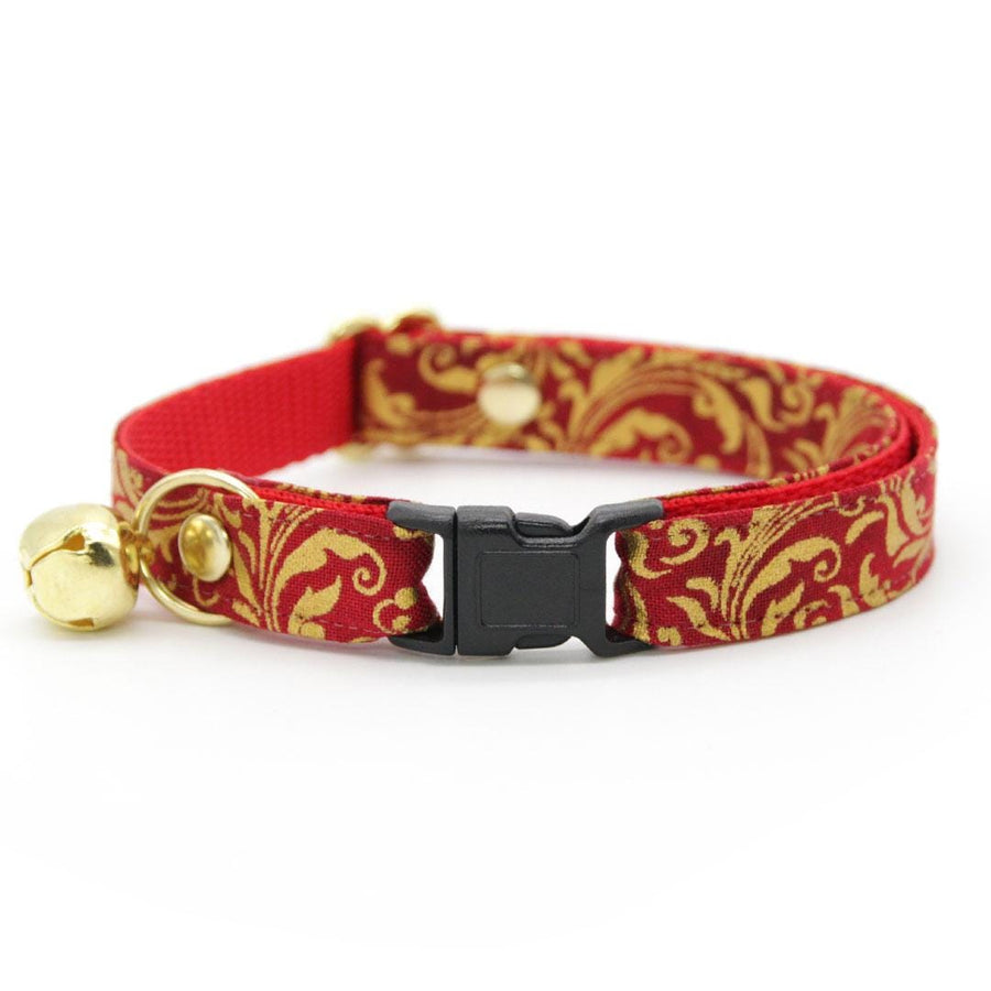 Regal Cat Collar - "Royal Ruby" - Gold & Red Cat Collar / Wedding, Medieval, Victorian, Fancy / Breakaway Buckle or Non-Breakaway / Cat, Kitten + Small Dog Sizes