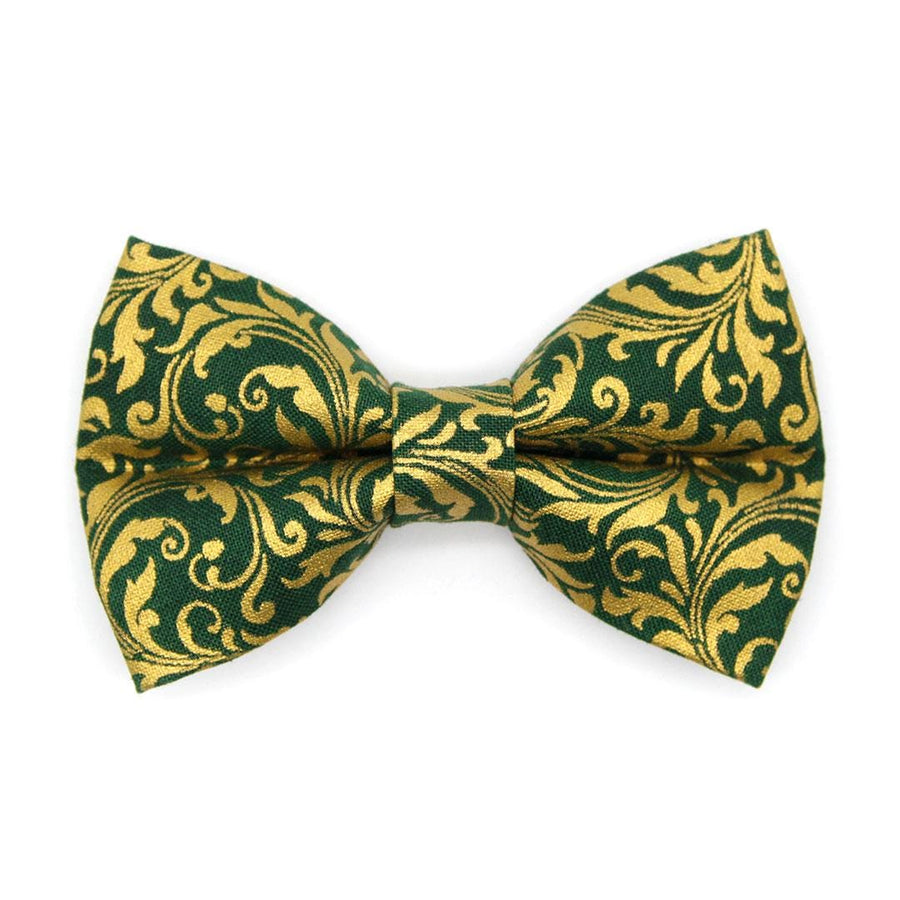 Regal Cat Bow Tie - "Royal Emerald" - Green & Gold Bow Tie for Cat Collar / Christmas, Holiday, Wedding, Victorian / Cat, Kitten + Small Dog Bowtie