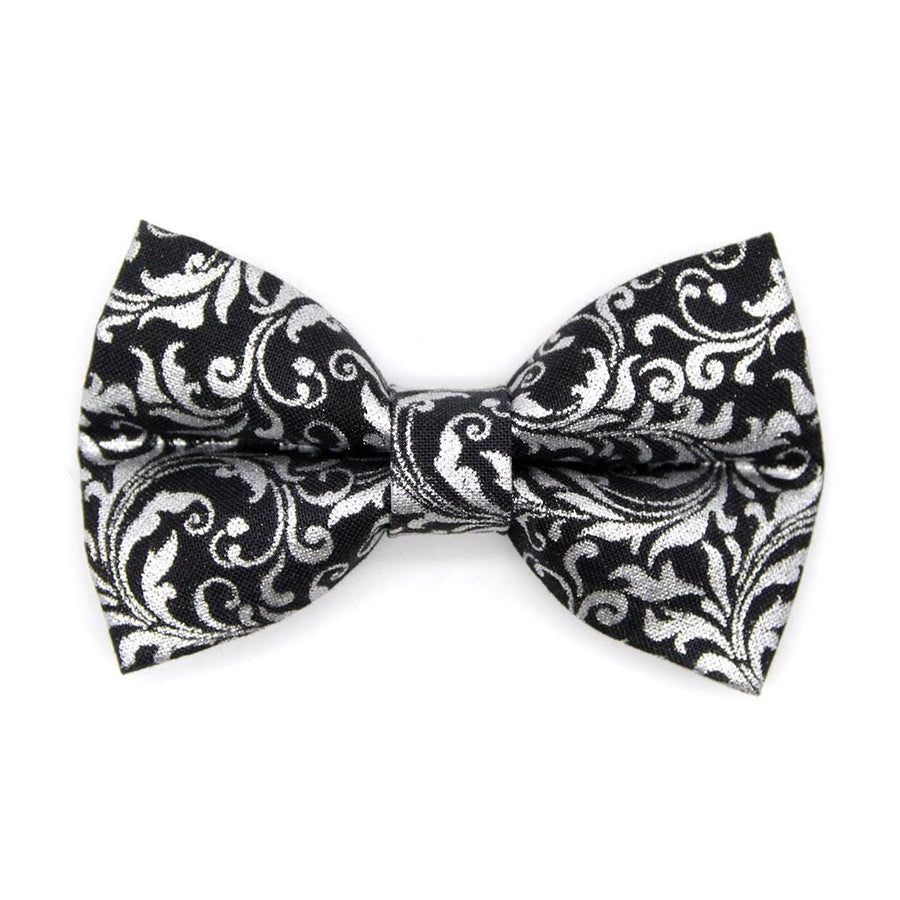 Regal Cat Bow Tie - "Royal Sterling" - Black & Silver Bow Tie for Cat Collar / Wedding, Victorian, Medieval, New Years / Cat, Kitten + Small Dog Bowtie