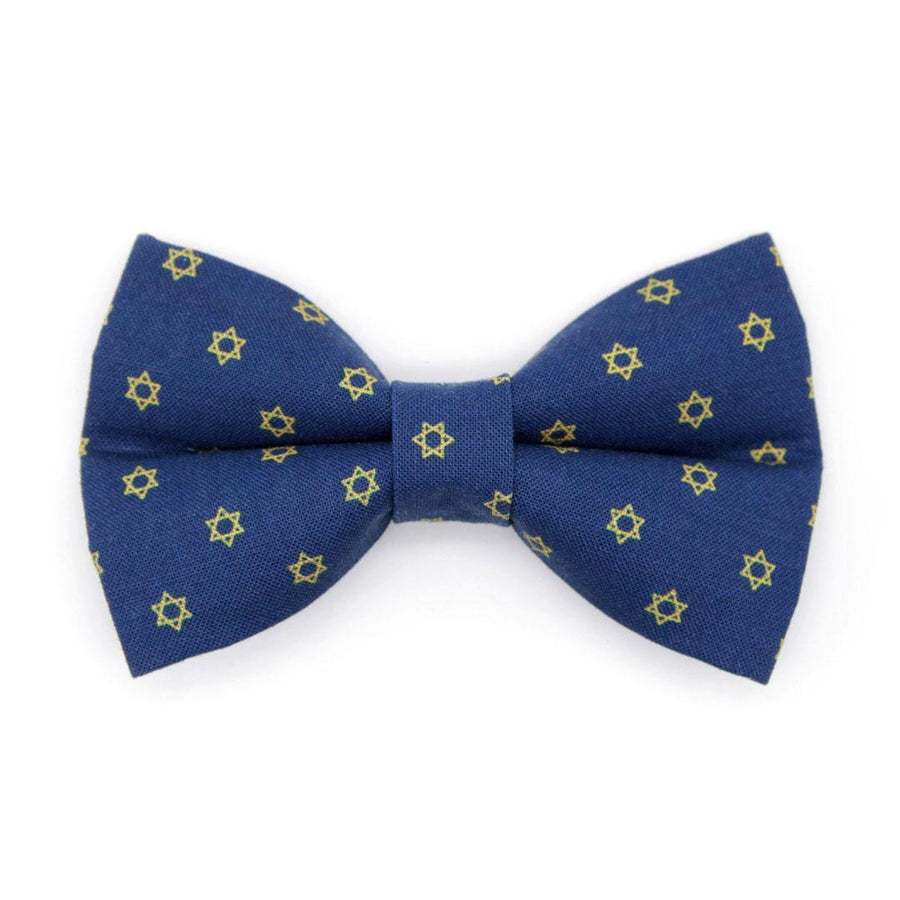 Cat Bow Tie - "Star Of David - Gold & Blue" - Jewish Bow Tie for Cat Collar / Hanukkah, Yom Kippur, Passover / Cat, Kitten + Small Dog Bowtie