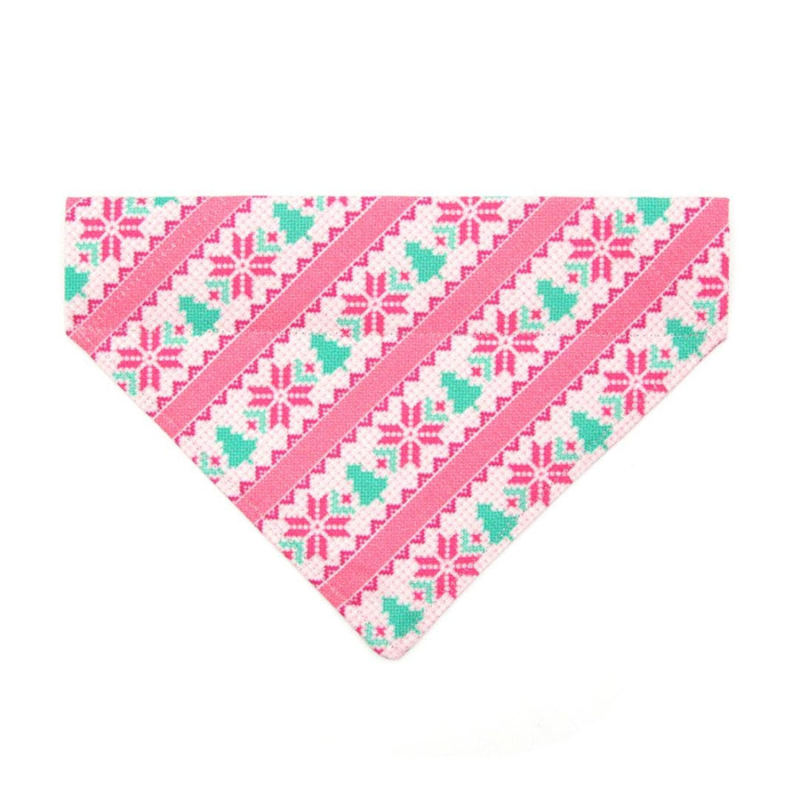Winter Cat Bandana - "Fair Isle - Pink" - Alpine Ski Sweater Bandana for Cat + Small Dog / Nordic, Girl Cat / Slide-on Bandana / Over-the-Collar