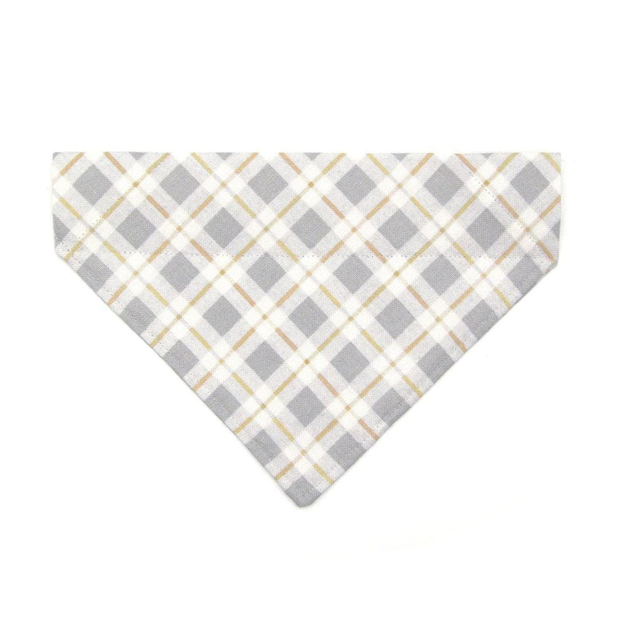 Cat Bandana - "Earl Grey" - Light Gray Plaid Bandana for Cat + Small Dog / Winter, Wedding / Slide-on Bandana / Over-the-Collar