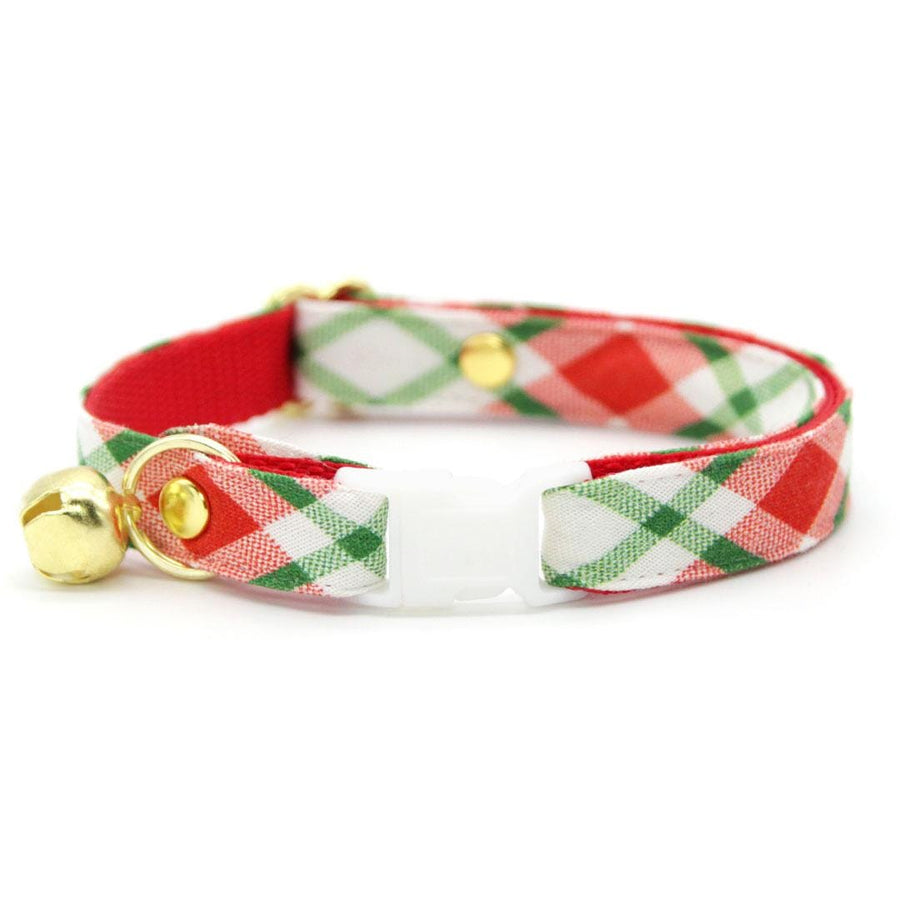 Christmas Cat Collar - "Jolly Plaid" - Red & Green Holiday Cat Collar / Breakaway Buckle or Non-Breakaway / Cat, Kitten + Small Dog Sizes