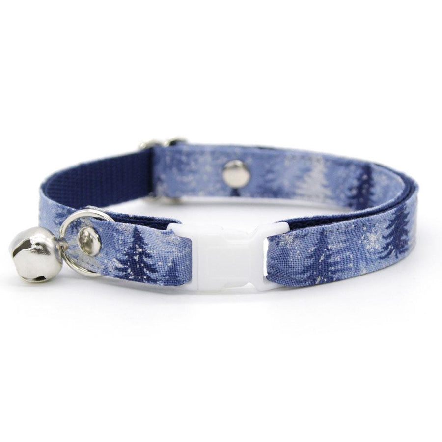 Solstice Cat Collar - "Blue Spruce" - Snowy Winter Pine Blue Cat Collar / Breakaway Buckle or Non-Breakaway / Cat, Kitten + Small Dog Sizes