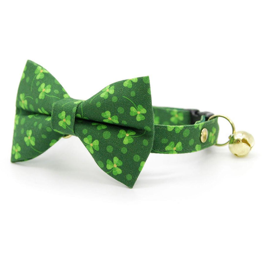 Shamrock Bow Tie + Cat Collar Set - "Shamrock Toss" - St. Patrick's Day Green Cat Collar with Bow Tie / Irish, Lucky / Cat, Kitten, Small Dog Sizes
