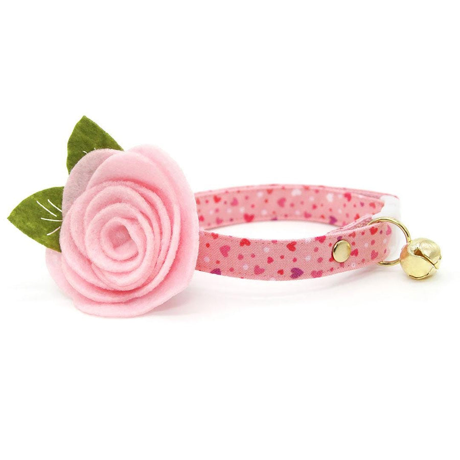 Heart Cat Collar + Flower Set - "Cupid Confetti" - Cute Cat Collar w/ Baby Pink Felt Flower (Detachable) / Valentine's Day / Cat, Kitten + Small Dog Sizes