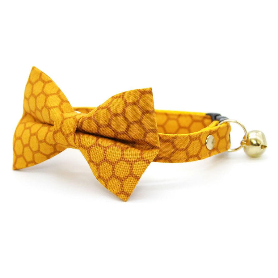 Honey Bow Tie + Cat Collar Set - "Honeycomb" - Yellow Cat Collar with Bow Tie / Bee Lover, Honeybee / Cat, Kitten, Small Dog Sizes