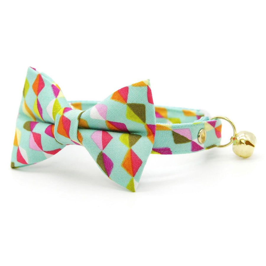 Kite Bow Tie + Cat Collar Set - "Kite Dreams" - Mint Cat Collar with Bow Tie / Arty, Modern, Fun / Cat, Kitten, Small Dog Sizes