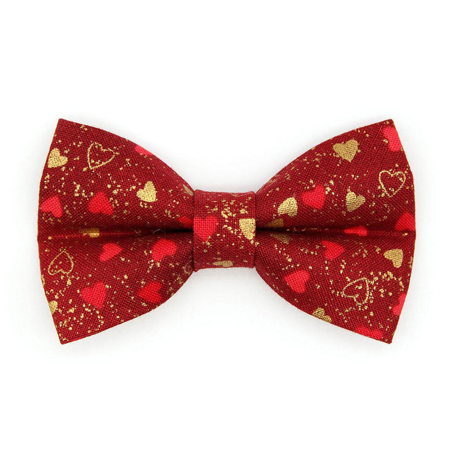 Heart Cat Bow Tie - "Amour" - Burgundy, Gold & Red Heart Bow Tie for Cat Collar / Valentine's Day / Cat, Kitten + Small Dog Bowtie