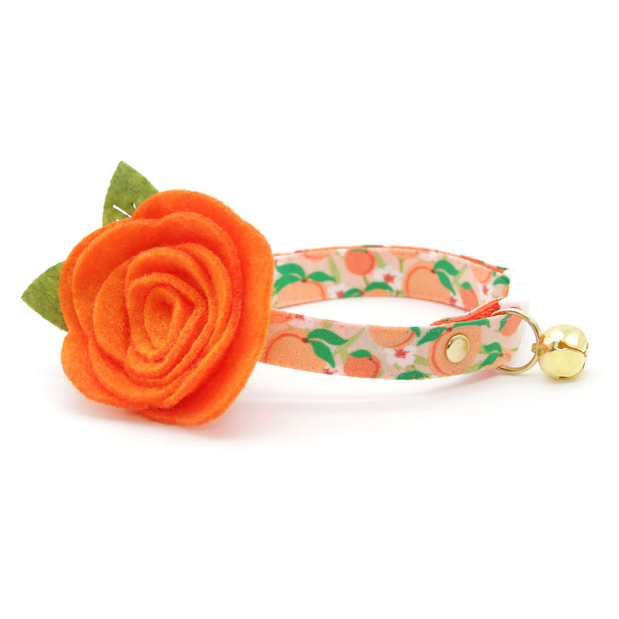 Cat Collar + Flower Set - "Just Peachy" - Peach Fruit Cat Collar w/ Orange Felt Flower (Detachable)