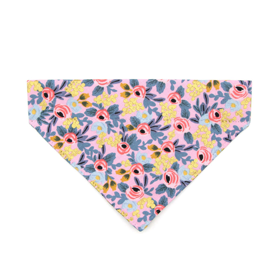 Pet Bandana - "Ophelia" - Rifle Paper Co® Pink Floral Bandana for Cat + Small Dog / Slide-on Bandana / Over-the-Collar (One Size)
