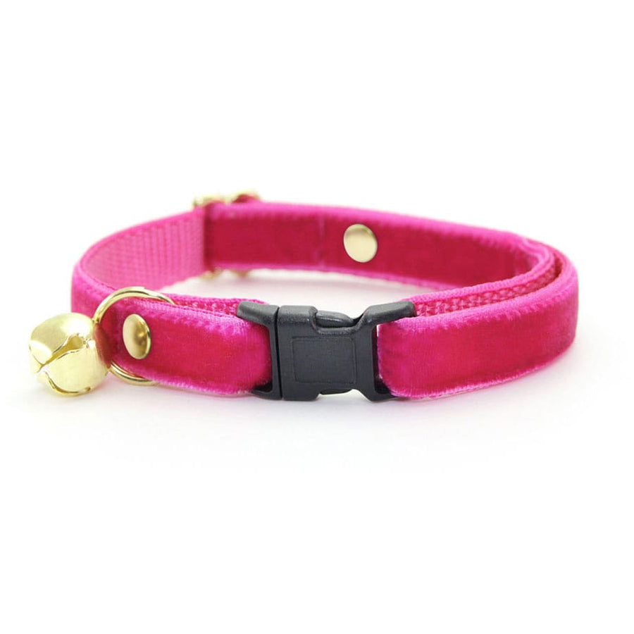 Cat Collar - "Velvet - Azalea" - Magenta Pink Velvet - Breakaway Buckle or Non-Breakaway / Cat, Kitten + Small Dog Sizes