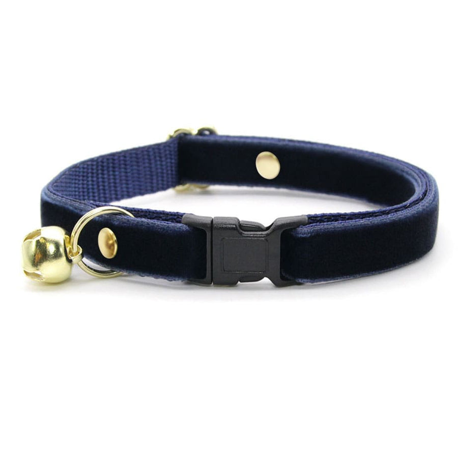 Cat Collar - "Velvet - Midnight Blue" - Dark Navy Blue Velvet Cat Collar / Breakaway Buckle or Non-Breakaway / Cat, Kitten + Small Dog Sizes