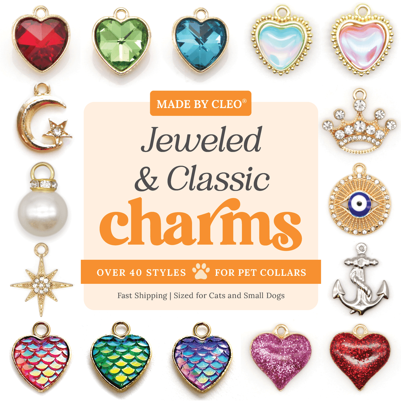 Pet Collar Charms - "Jeweled & Classic" - For Cat Collars & Small Dog Collars